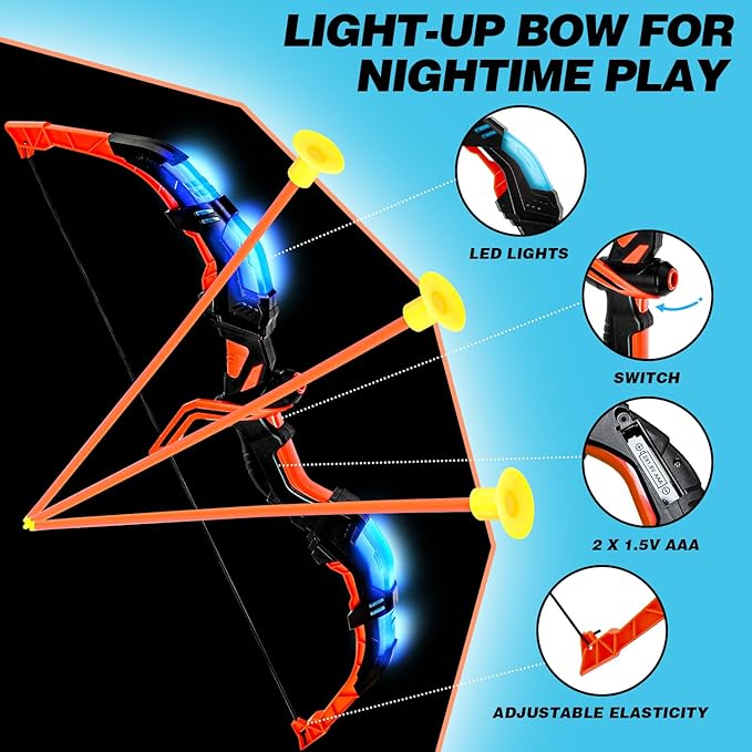 TOY Life Bow and Arrow Toys for Kids 4 6 8 12, Light Up Kids Bow and Arrow Set, Kids Archery Bows Set for Kids with Targets, Toy Gift for 5 Year Old Boys, Kids Toys Boys, Outdoor Toy Games for Kids