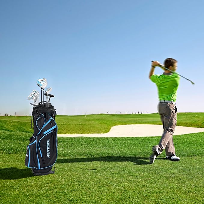 10 Pieces Complete Mens Womens Golf Clubs Set Right Hand for Men Women Includes Stand Bag with Rain Hood, 1#Driver 3#Wood #5 Hybrid,with 3 Head Covers, 6# 7# 8# 9# PW# Irons and Putter