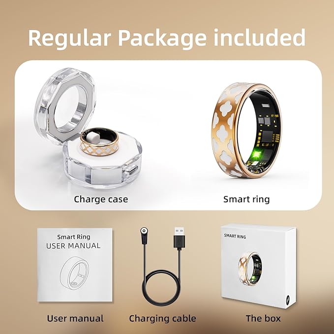 Smart Ring for Women Men -Health Tracker Ring with Heart Rate/Blood Oxygen/Sleep Tracker/Step Counter/10ATM Waterproof Fitness Tracker Ring,Free No Subscription Fee, for iOS&Android