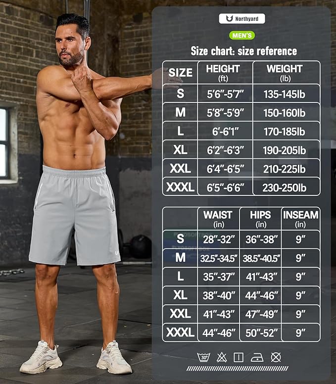 NORTHYARD Men's Running Athletic Shorts 5"/ 7"/ 9" Workout Gym Short Tennis Quick Dry Active Sport Hiking Basketball