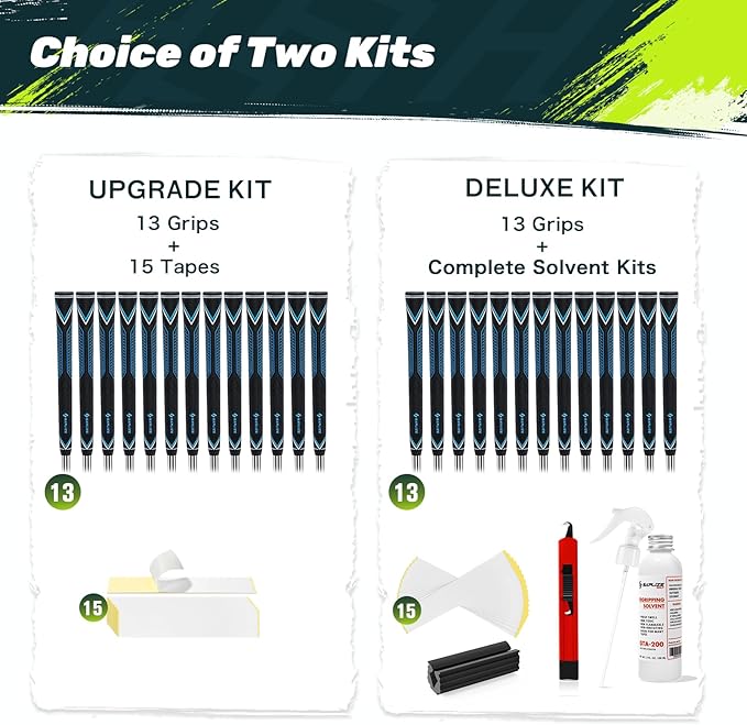 SAPLIZE High-performance Rubber Golf Grips 13 Pack, High Shock Absorption, Non-slip, Choose from 13 Grips with 15 Tapes or Full Regripping Kit, Available in Standard/Mid/Jumbo Sizes, CC10 Series
