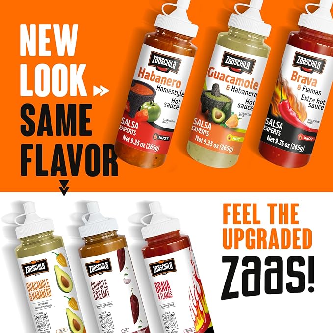 Zaaschila Mexican Sauce Guacamole-Habanero, Habanero, Brava 9.35oz (265g) 3pc pack (Packaging may vary)