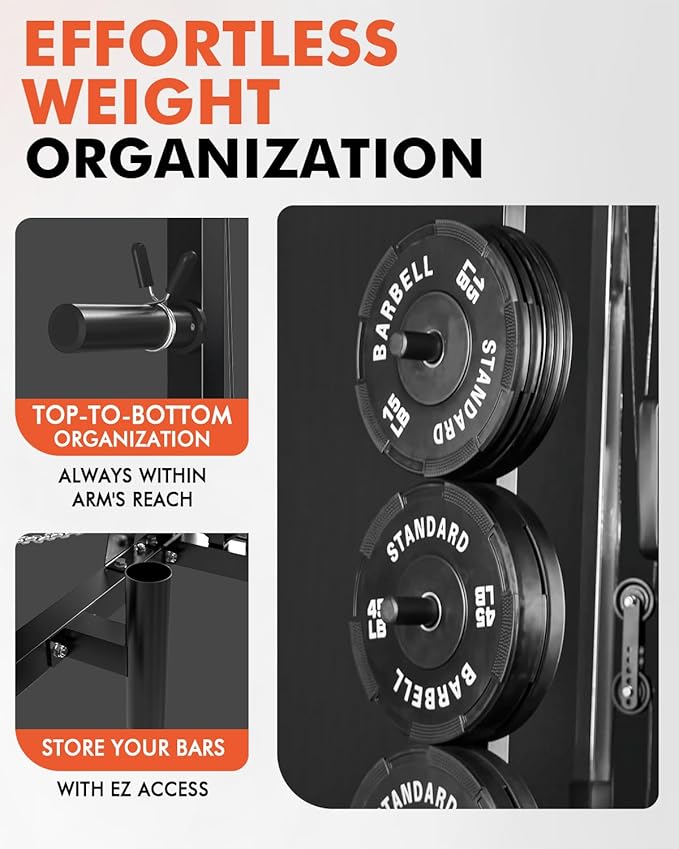 Mikolo All-in-One Smith Machine Home Gym, 2000LBS Power Cage with Cable Crossover System, Integrated Squat Rack with Weight Bar for Full-Body Training—LAT Pulldown, T-Bar Row, Triceps, Chest Fly