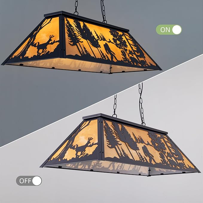 TOCHIC Tiffany Pool Table Light, 4 Lights Vintage Bigfoot Pool Table Light Rustic Billiards Light Fixtures for Game Room, 48" Farmhouse Chandelier for Billiard Table Game Room Man Cave Club Kitchen