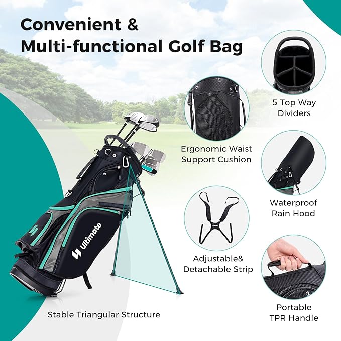 Goplus Complete Golf Club Package Set for Men, 11 PCS Right Handed Golf Clubs with 460CC #1 Driver, #3 Fairway Wood, #5 Hybrid, #5/#6/#7/#8/#9/#S/#P Irons, Putter, Golf Stand Bag with Rain Hood