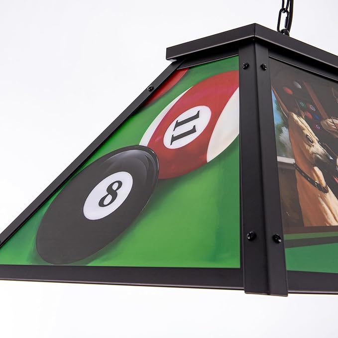 Wellmet Tiffany Pool Table Light, Dogs Playing Billiards Lights for 7' 8' 9' Pool Table, 3 Lights Billiard Fixture Hanging Pendant Lamp for Snooker Table, Cabin, Game Room, Men's Cave, Dining Room