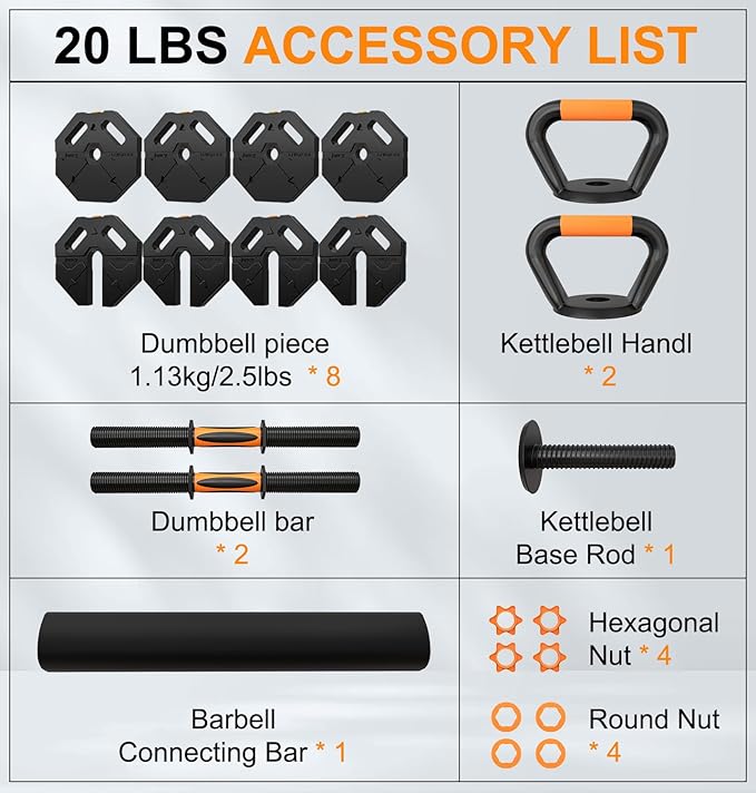 Adjustable Dumbbells Set for Women Men 20LBS/30LBS/40LBS/60LBS Weight Set with Connector, 5 in 1 Free Weights Dumbbells Set for Barbell Kettlebells Weightlift Push Up Fitness Exercises for Home Gym