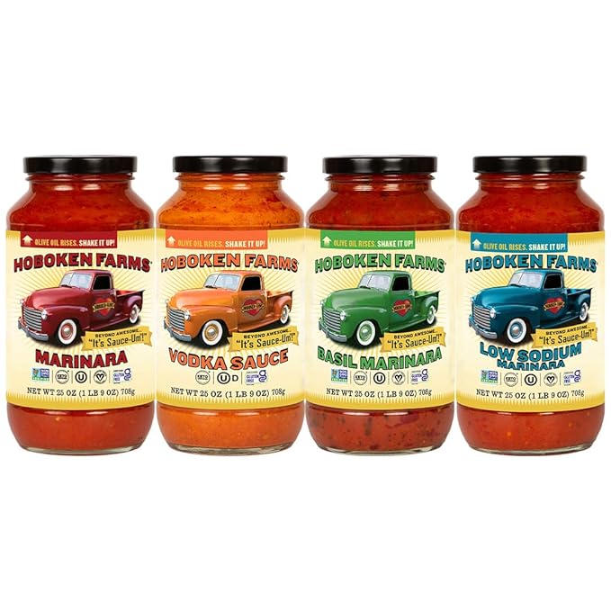 Hoboken Farms Sampler - No Sugar Added, Low Sodium, Non-GMO, Preservative-Free, Low Carb, Keto ā Better For You Pasta Sauce! (25 Fl Oz, Pack of 4)