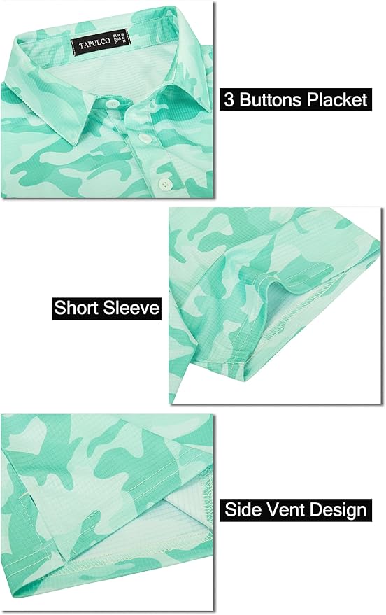 TAPULCO Mens Quick Dry Polo Shirts Camouflage Pattern Performance Athletic Lightweight Breathable Casual Golf Tshirts