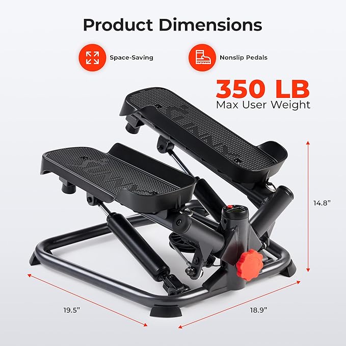 Sunny Health & Fitness Mini Steppers for Exercise at Home, Stair Step Workout Machine, Full Body Cardio Equipment, with Optional Free SunnyFit App Connection and Resistance Band