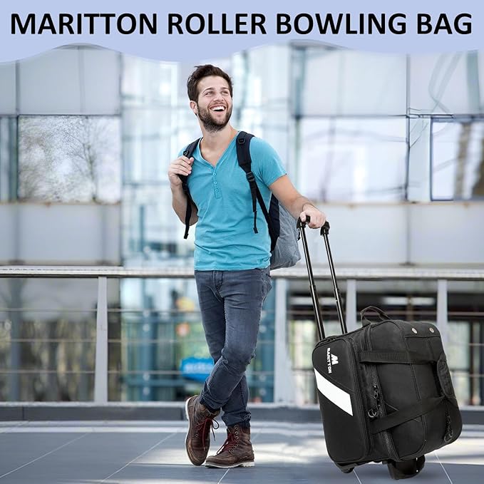 Bowling Bag with Wheels Double Roller 2 Ball Bowling Separate Shoe Compartment and Oversized Accessory Pocket, 36.6" Extendable Handle.