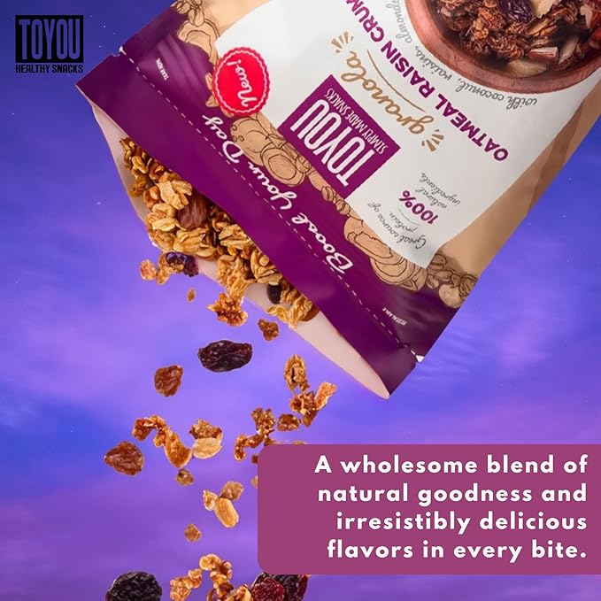 ToYou Snacks Granola, Fruit and Granola Cereal, | Oatmeal Raisin Crumble - 12 Ounce (Pack of 1) | Gluten Free, Plant Based, Vegan, Healthy Snacks for Adults and Kids, Breakfast Cereal with Protein and Fiber