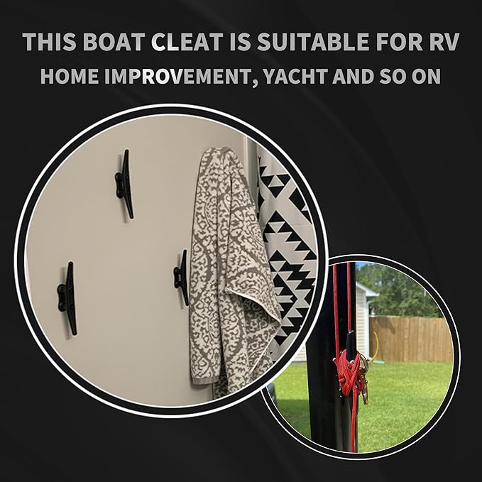 Nylon Boat Cleats Black, 4"/5"/6"/8", Marine Grade Dock Cleats for Rope, Kayak, Mooring, Canoe, Maritime Decor, Tie Down