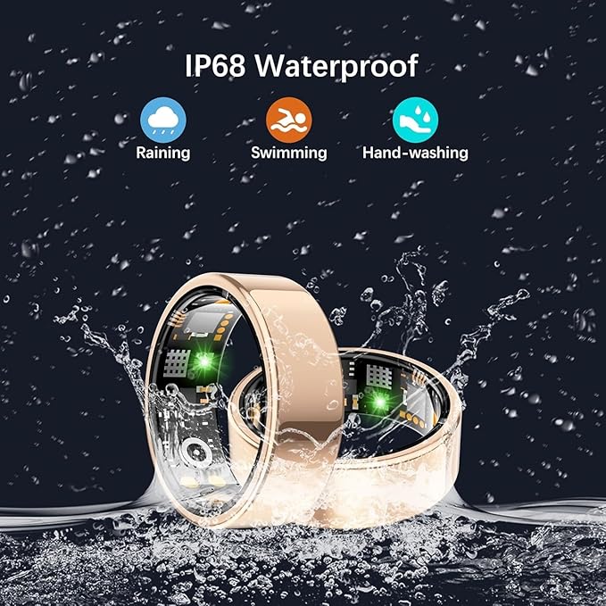 Health Tracker Ring, Smart Health Ring for Women Men with Heart Rate, Blood Oxygen, Sleep Monitor, Steps,Calories, No Subscription Fee, IP68 Waterproof Smart Ring for iPhone & Android (Rose Gold, 8#)
