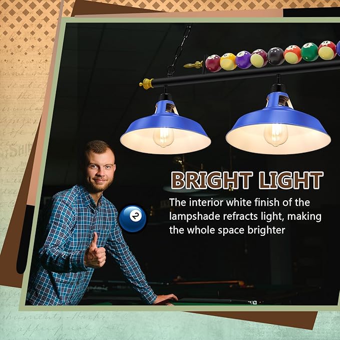 3 Lights Adjustable Pool Table Lights for 7'-8' Billiard Light Hanging Pool Table Light Fixture Lighting Pendant Lamp with Metal Shades for Game Rooms, Bulb Not Included (Royal Blue)