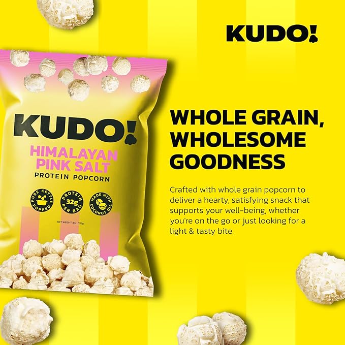 Kudo - Himalayan Pink Salt Kettle-Popped Protein Popcorn - Whole Grain, No Seed Oils, Gourmet Mushroom Kernel, Tasty Snack, Classic Flavor - 4oz