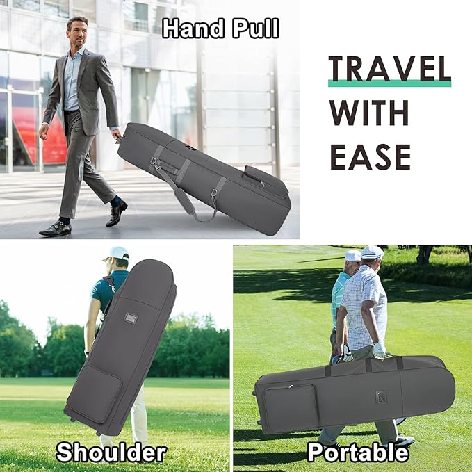 Golf Travel Bags for Airlines with Adjustable Support Rod and Detachable Shoulder Straps, Soft Foldable Golf Club Travel Covers, 900D Heavy Duty Oxford