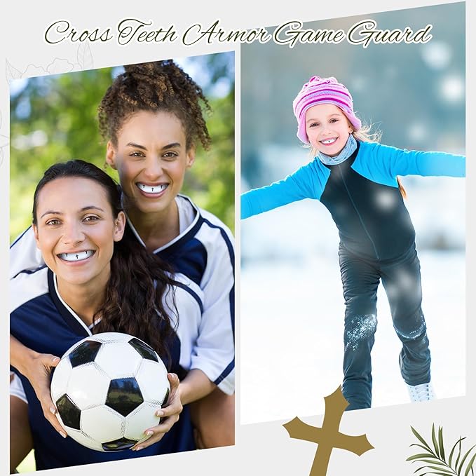 Yaomiao 2 Pcs Cross Mouth Guards Christian Teeth Armor Sport Game Guard with Case Religious Mouth Guards for Baseball Football Lacrosse Basketball Rugby Boxing Taekwondo