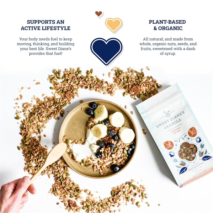 Sweet Dianeโs Granola โ Standard Size (12 oz): Organic, Low-Sugar, High-Fiber, Gluten-Free, Vegan, Delicious Breakfast and Snack Topper (Classic Size, Original Recipe)