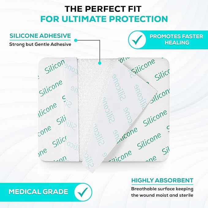 MedVance Silicone Foam Dressing - Waterproof Silicone Adhesive Foam Dressing - Easy Apply & Remove Wound Bandages - Dressings for Pressure Sores, & More - (4" x 5" Absorbent Bandage)