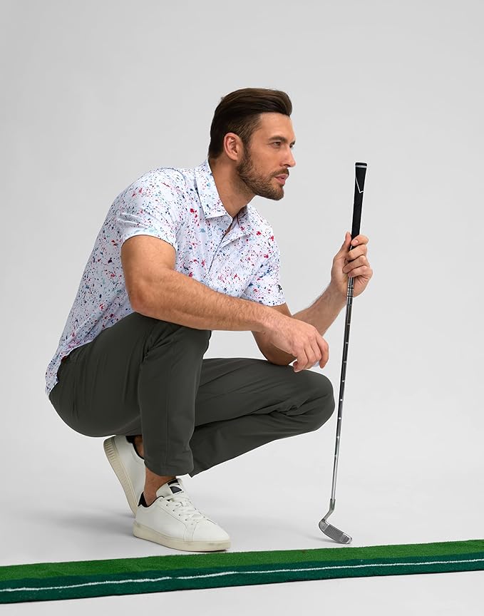 Obla Mens Golf Polo Shirts Short Sleeve Dry Fit Performance Moisture Wicking Casual Print Collared Golf Shirts for Men