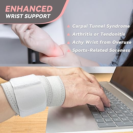 Wrist Support Brace for Carpal Tunnel 2 Pack Right Left Hand, Wrist Wraps for Women Men, Adjustable Wrist Compression Brace for Tendonitis, Arthritis, Weightlifting, Sports, Day Night Support, Grey