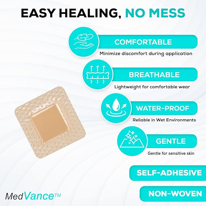 MedVanceTM Silicone - Bordered Silicone Adhesive Foam Dressing Size 2"x2" (1"x1" Pad), Box of 10 dressings