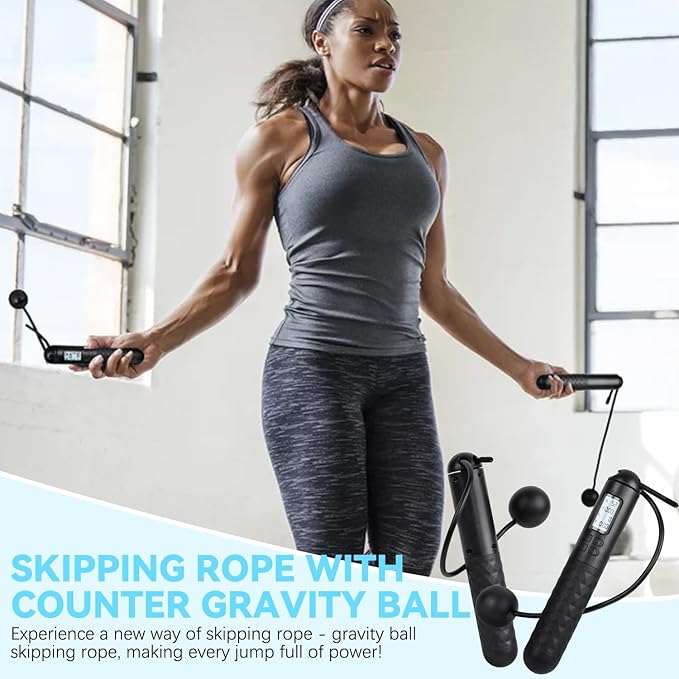 Skipping Rope with Counter, Cordless Jump Rope, Intelligent Timed Weighted Jump Rope, Adjustable Digital Counting Jumps Ropes for Lose Weight, Burn Calories