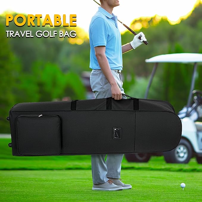 Golf Travel Bags for Airlines with Adjustable Support Rod and Detachable Shoulder Straps, Soft Foldable Golf Club Travel Covers, 900D Heavy Duty Oxford