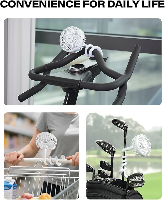 A2C Golf Cart Fan Rechargeable – 3-Speed, 360° Adjustable Gooseneck | 4000mAh Battery | Compatible with Golf Carts & Push/Pull Carts(White Version)
