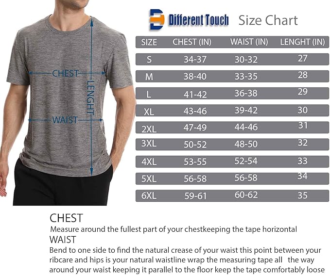 Different Touch Men’s Active Workout Quick Dry Crew Neck Short Sleeve T-Shirts