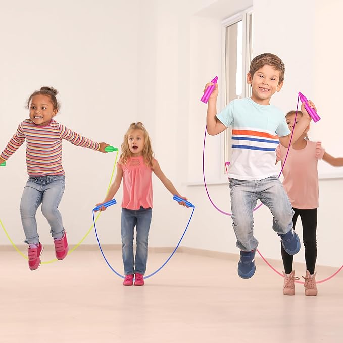 Elcoho 6 Pack Colorful Kids Jump Rope Set Adjustable Plastic Kids Jump Rope Great Party Favor Skipping Rope Outdoor Jump Ropes Great Party Favor