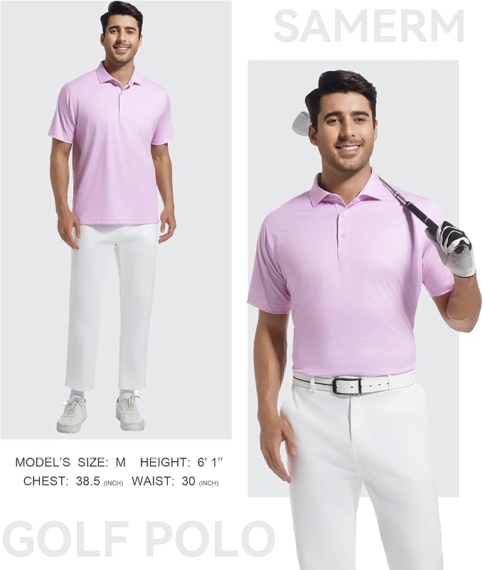 SAMERM Mens Golf Shirts Short Sleeve Dry Fit Performance Moisture Wicking Print Sport Polo Shirts for Men Casual