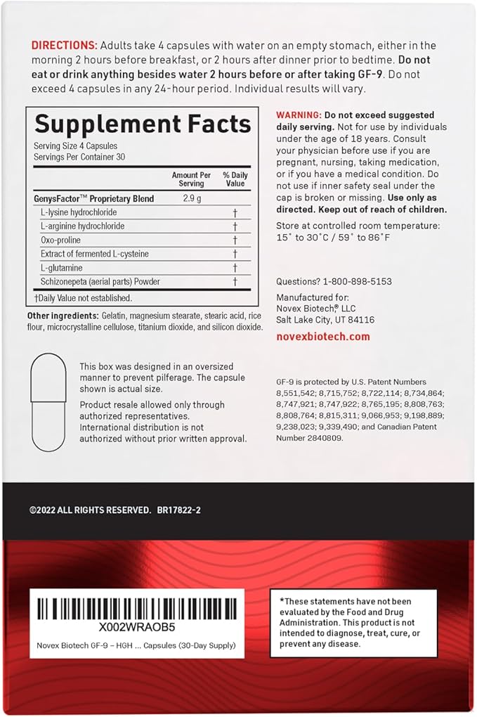 Novex Biotech GF-9 – HGH Boosting Supplement for Men – Workout Complex for Men – Support Energy, Endurance, Sleep, 120 Ct (30-Day Supply)
