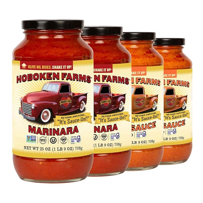 Hoboken Farms Vodka and Marinara Sauce - No Sugar Added, Low Sodium, Non-GMO, Preservative-Free, Low Carb, Keto ā Better For You Pasta Sauce! (25 Fl Oz, Pack of 4)