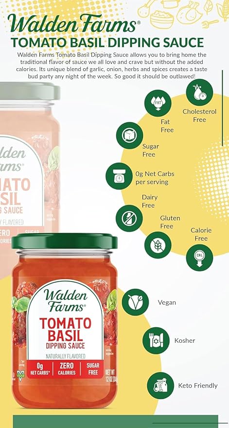 Walden Farms Tomato Basil Pasta Sauce – Zero Calorie, Sugar Free, Keto & No Carb Sauce for Pasta, Veggies & More – 12 oz Bottle