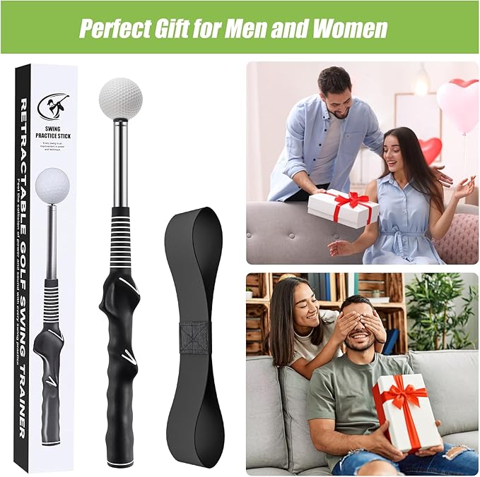 Golf Swing Trainer, Retractable Golf Grip Traine and Left-Handed Golf Swing Training Aid for Chipping Hitting, Ideal Golf Training Aid with Arm Band for Men and Women