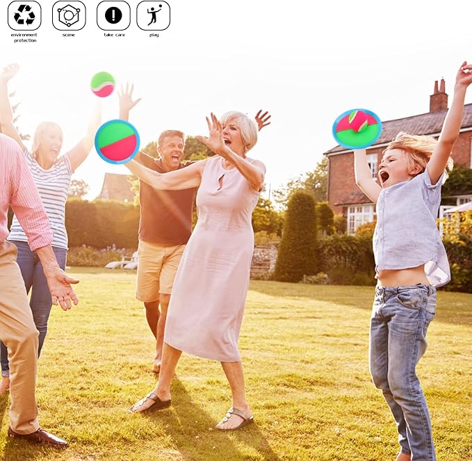 Toss and Catch Game Ball Set, 4 Rackets and 4 Balls, Outdoor Play Set, Games for Kids, Outdoor Toys, Beach Toys, Games, Catch Games and Beach Play Toy,Sets for Kids/Adults/Families