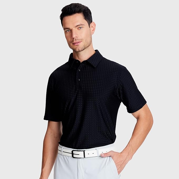 WARHORSEE Golf Polo Shirts for Men Short Sleeve Wrinkle Free 4 Way Stretch Moisture Wicking Performance Collared Tshirts