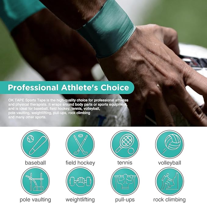 OK TAPE 4 Rolls Athletic Tape, Sports Tape for Injuries, Rigid, Easy Tear Medical Tape, Wrist Tape, No Sticky Residue | Secure Ankle, Finger, Knee- 1.5inch x 15yards (Teal Blue)