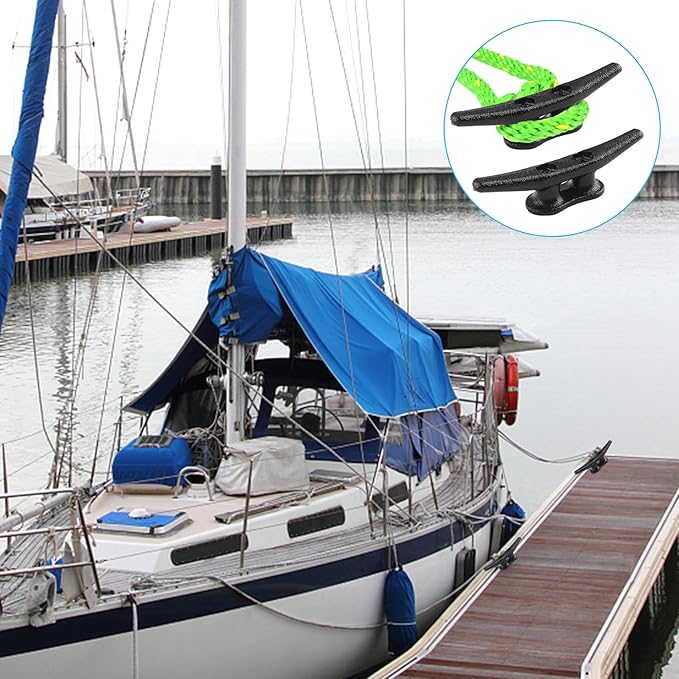 Boat Cleats 4Inch,Hot Dip Galvanized Cast Iron Dock Cleats,Electrophoretic Coated Black Dock Cleats,Rope Cleats Boat Dock Cleats for Marine Deck or Nautical Decor,Hardware Included (4/5/6/10/12Pack)