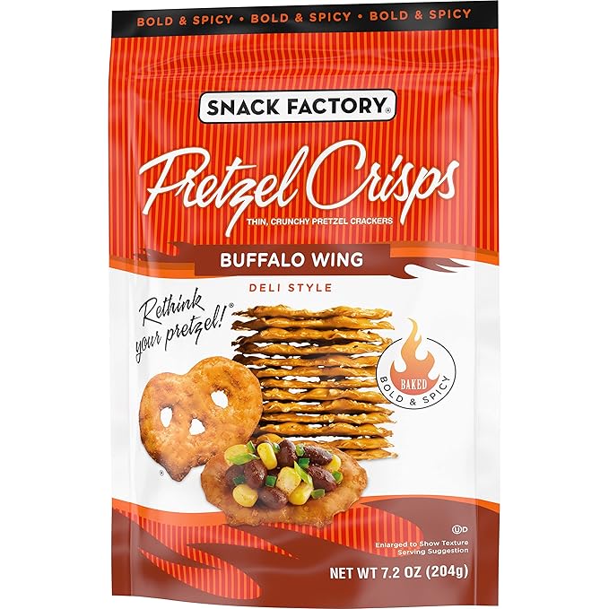 Snack Factory Buffalo Wing Pretzel Crisps, Non-GMO, 7.2 OZ Resealable Bag