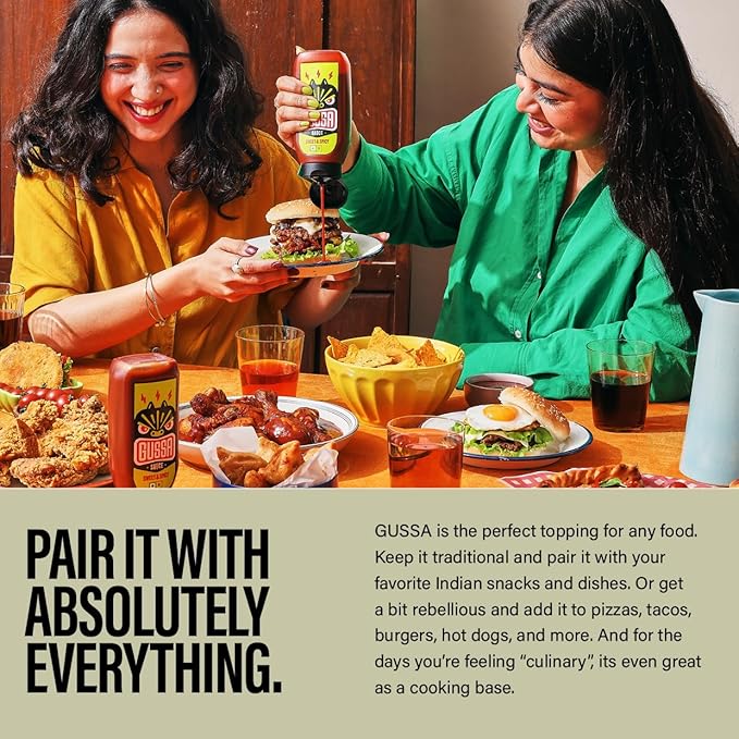 GUSSA Sauce 16 oz - Sriracha Style Sweet & Spicy Sauce - Perfect for Burgers, Wraps, Chicken Wings, Tacos, Salads, Noodles & More. Vegan, Non-GMO, No Preservatives, Gluten-Free, BPA-Free.