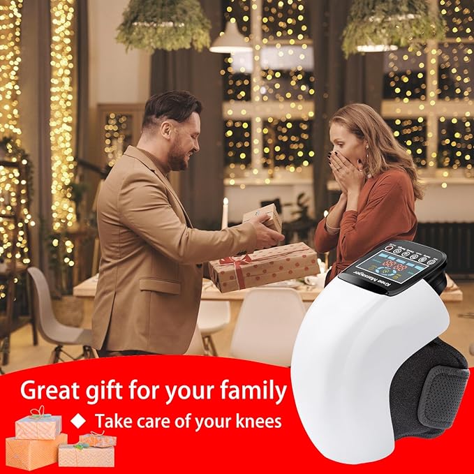 Knee Massager, Cordless Massager with Heat and Compression LED Screen Wearable Infrared Vibration Rechargeable Electronic Massage for Joint Pain Injury Swelling Stiffness, 1.0 Count