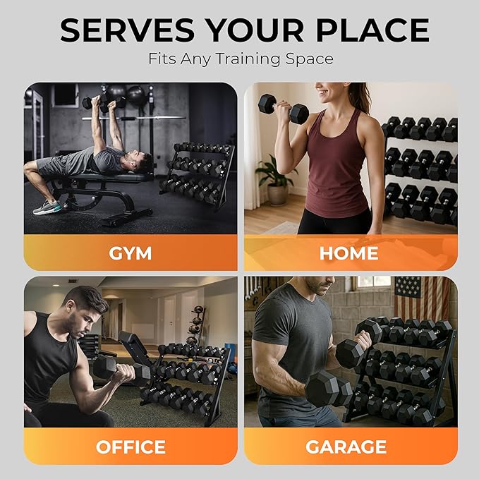 Rubber Hex Dumbbell Set with Rack, 10/12/20 Pair (550/780/1200/1550/2100 lbs total) Weight Rack with Dumbbells, Rubber Coated Dumbbell Set with Rack Stand for Home Gym & Strength Training