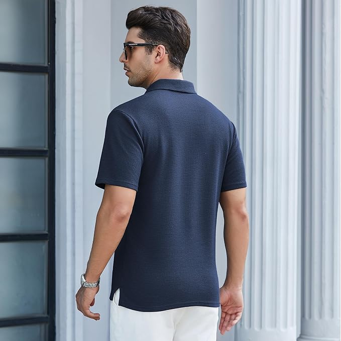 WARHORSEE Golf Polo Shirts for Men Short Sleeve Wrinkle Free 4 Way Stretch Moisture Wicking Performance Collared Tshirts