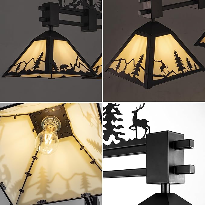 TOCHIC Pool Table Light 33''L, 2 Lights Hanging Billiard Light Fixture Overhead for Pool Billiard Table Rustic Black Chandelier Pendant Light for Dining Room, Kitchen, Game Room