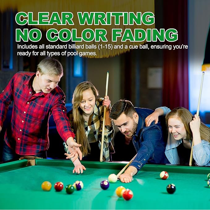 Pool Shark Authentic Billiard Balls Professional/Amateur Set High-End Pure Polyresin 2-1/4-inch Balls Complete 16pcs Set