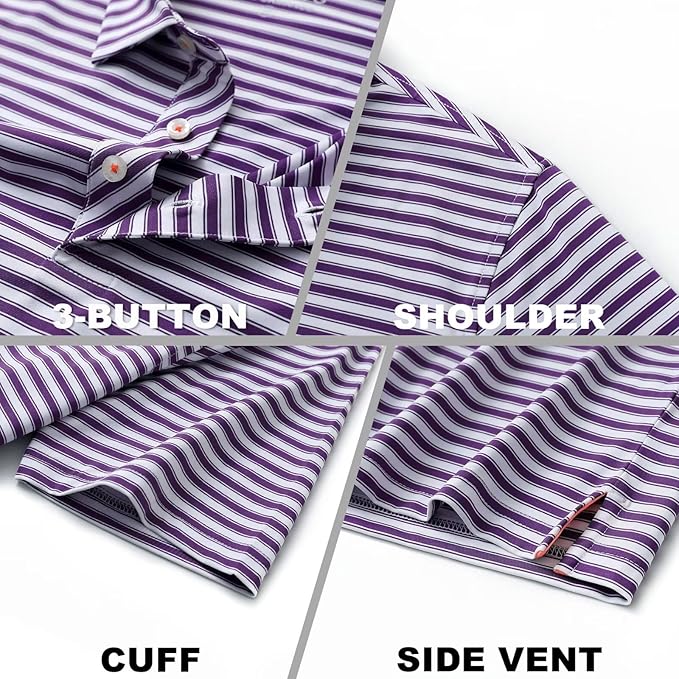 M MAELREG Golf Shirts for Men Short Sleeve Dry Fit Casual Striped Performance Moisture Wicking Collared Mens Polo Shirts