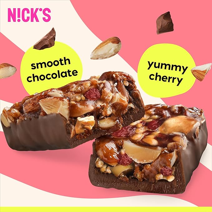 NICK’S Cherry Crunch Nut Bars – Cherry Chocolate Keto Snack with 2g Sugar & 5g Net Carbs – Low Carb, High Flavor Protein Snack – 12-Pack for Sports, Hiking & On-the-Go